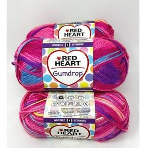 Discontinued Red Heart Gumdrop Yarn Cherry Pink Multi Worsted 4 Medium Lot of 5